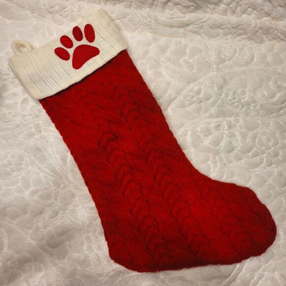 St Nicholas Square Pet Stocking XL 21 Inch Knit Paw Print Applique Red Cream - Picture 3 of 7